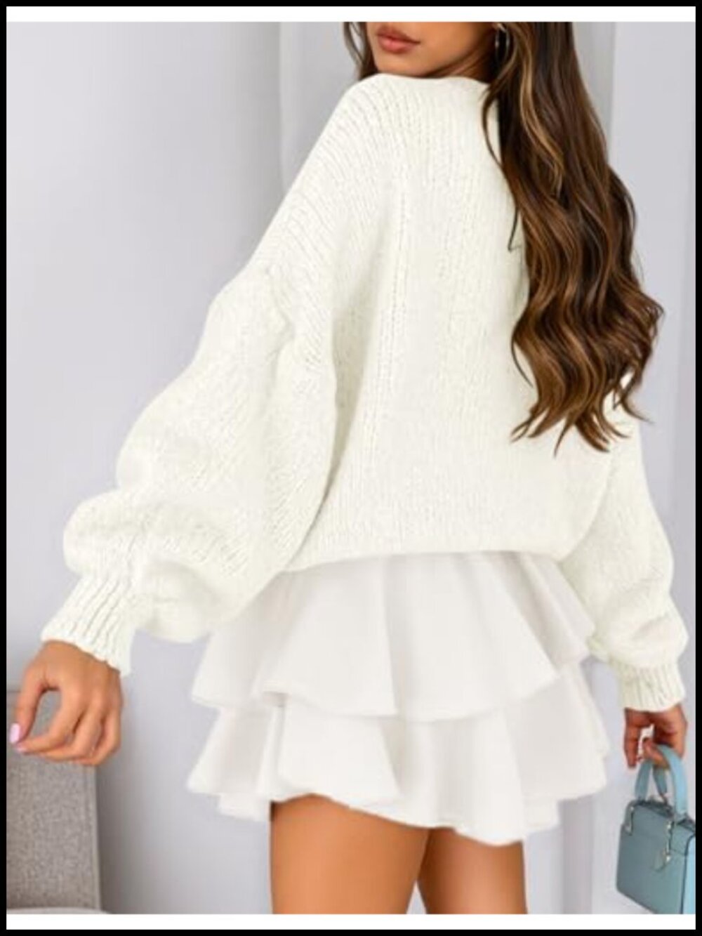 Chunky Knit Oversized Pullover Sweater Women Crewneck Lantern Sleeve - Picture 4 of 6
